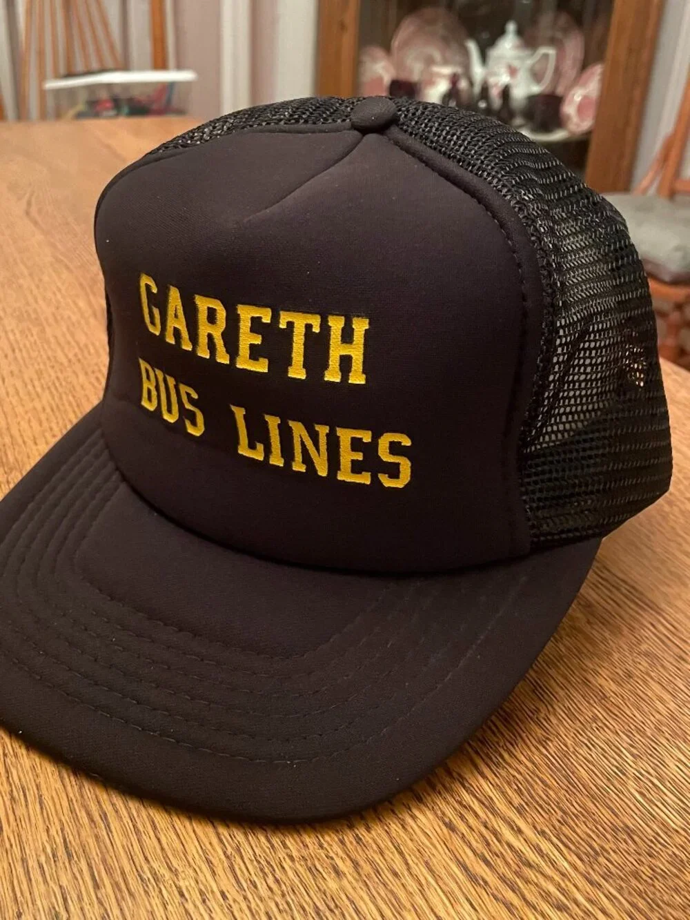 Vintage Gareth Bus Lines Black Snapback Trucker Hat Cap by Universal